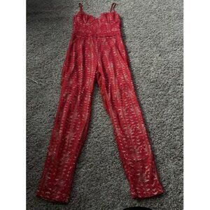 Lac Bleu Womens Red Lace Wired Underbust One Piece Jumpsuit Size Small Adjust